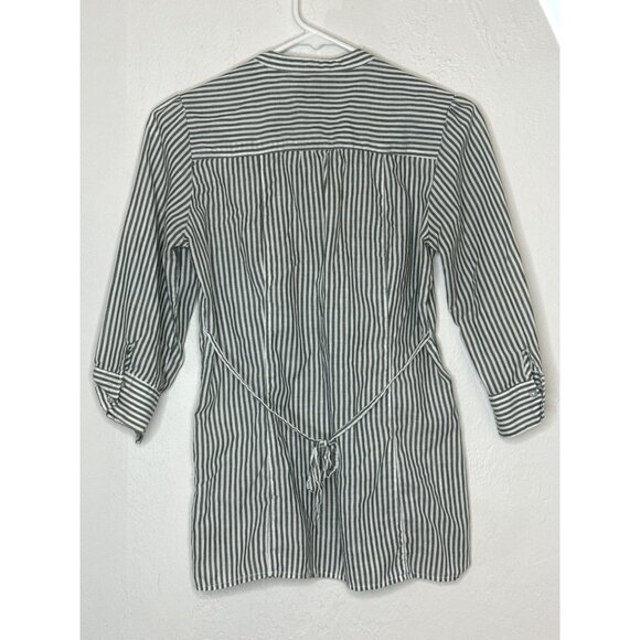 Wet Seal‎ Y2K 100% Cotton 3/4 Sleeve Tie Back Button Front Striped Blouse Gray M - Picture 5 of 6
